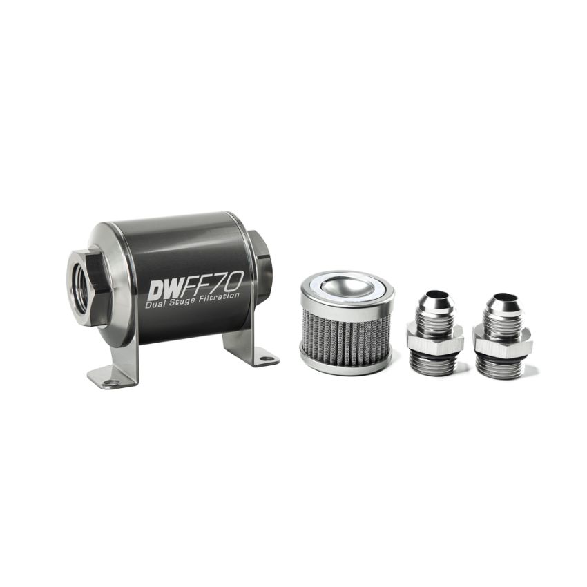 DeatschWerks 8-03-070-010K-8 Stainless Steel 8AN 10 Micron Universal Inline Fuel Filter Housing Kit (70mm)