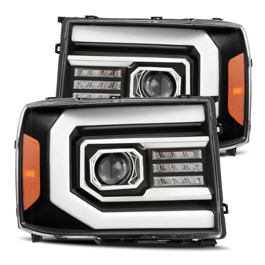 AlphaRex 07-13 GMC 1500HD PRO-Series Proj Headlights Plank Style Matte Blk w/Activ Light/Seq Signal