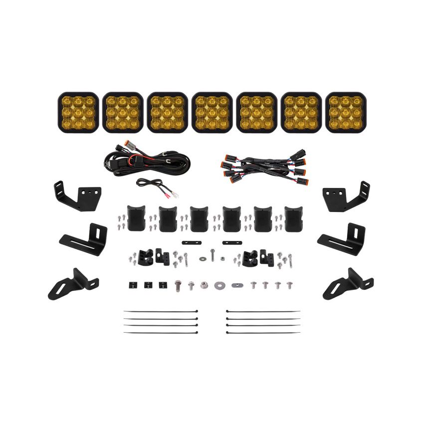 Diode Dynamics DD7827 Prinsu/Sherpa Roof Racks- SS5 7-Pod CrossLink Mounting Kit - Sport Yellow Driving