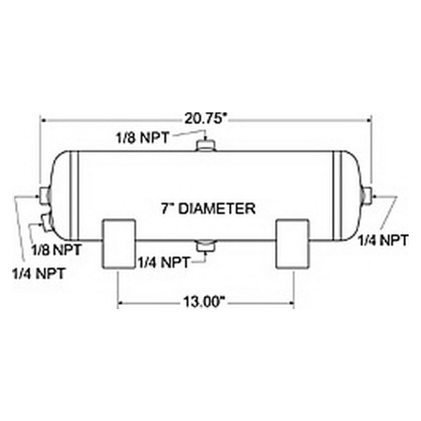 Firestone 9245 Air Tank 3 Gallon 7in. x 20.75in. (3) 1/4in. NPT Ports 150 PSI Max - Black (WR17609245)
