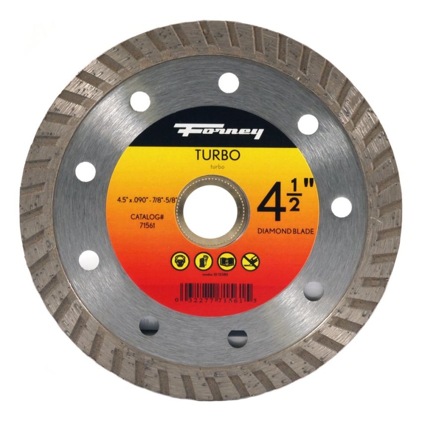 Forney 71561 Diamond Cut-Off Blade with 5/8-Inch Through 7/8-Inch Arbor, Turbo Continuous Rim, 4-1/2-Inch