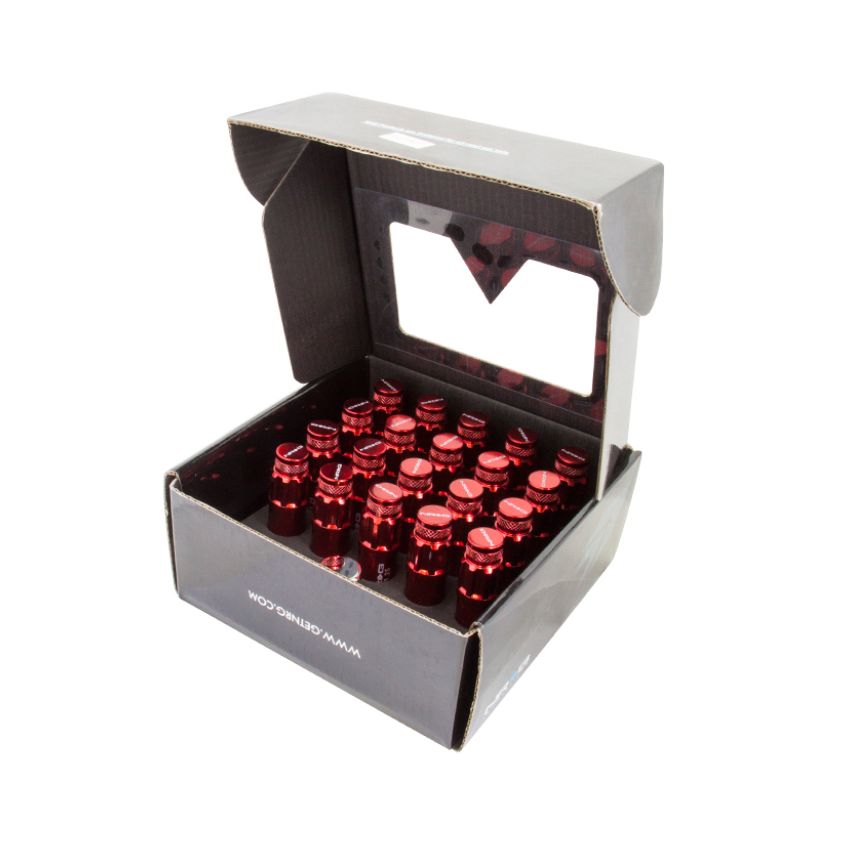NRG LN-LS710RD-21 700 Series M12 X 1.25 Steel Lug Nut w/Dust Cap Cover Set 21 Pc w/Locks & Lock Socket - Red