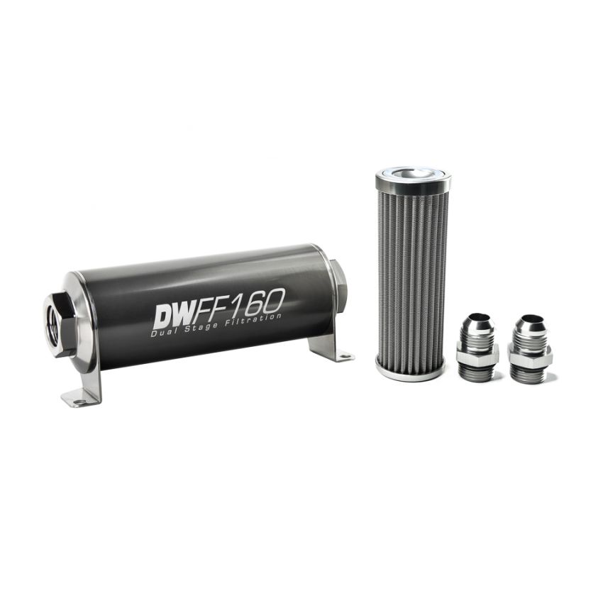 DeatschWerks Stainless Steel 10AN 100 Micron Universal Inline Fuel Filter Housing Kit (160mm)