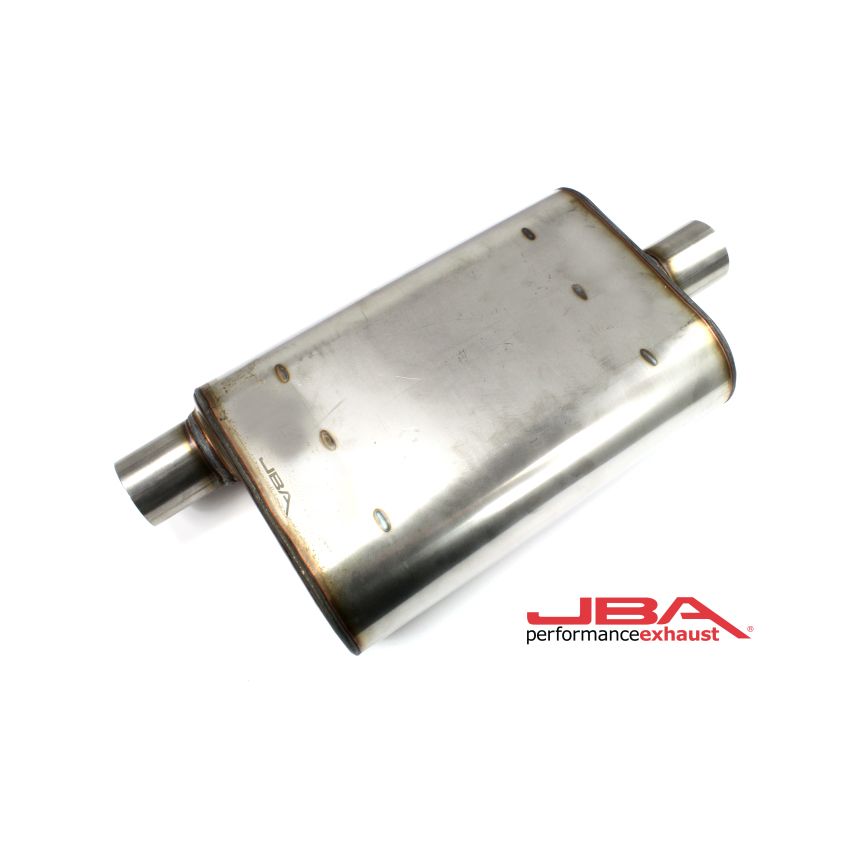 JBA Universal Chambered Style 304SS Muffler 13x9.75x4 2.5in Inlet Diameter Offset/Center