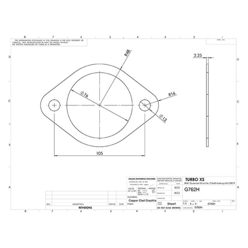 Turbo XS 2-Bolt High Temperature Exhaust Gasket 76mm/3in ID (Single)
