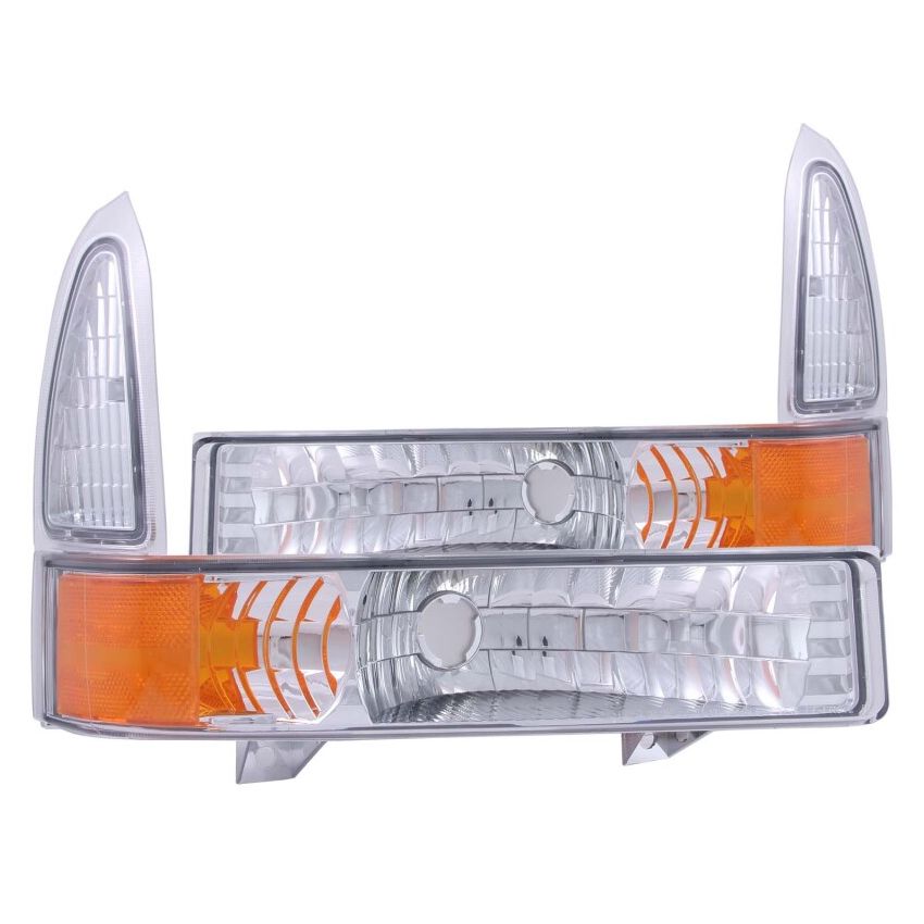 ANZO 2000-2004 Ford Excursion Euro Parking Lights Chrome w/ Amber Reflector