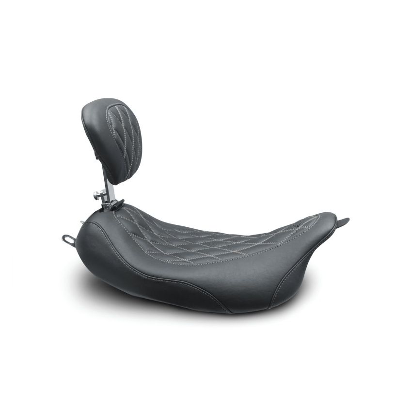 Mustang Motorcycle 79727GM Mustang 08-21 Harley Wide Tripper FL Touring Pass Seat w/ Dr Backrest, Grey Diamond Stitch - Black