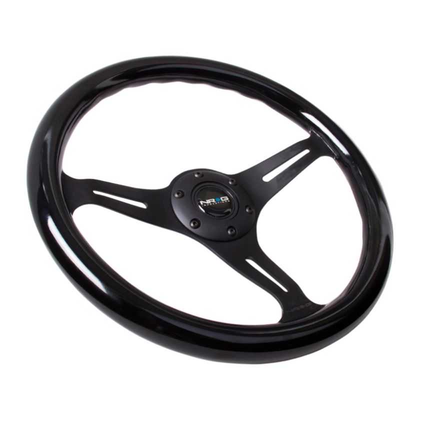 NRG Classic Wood Grain Steering Wheel (350mm) Black Paint Grip w/Black 3-Spoke Center