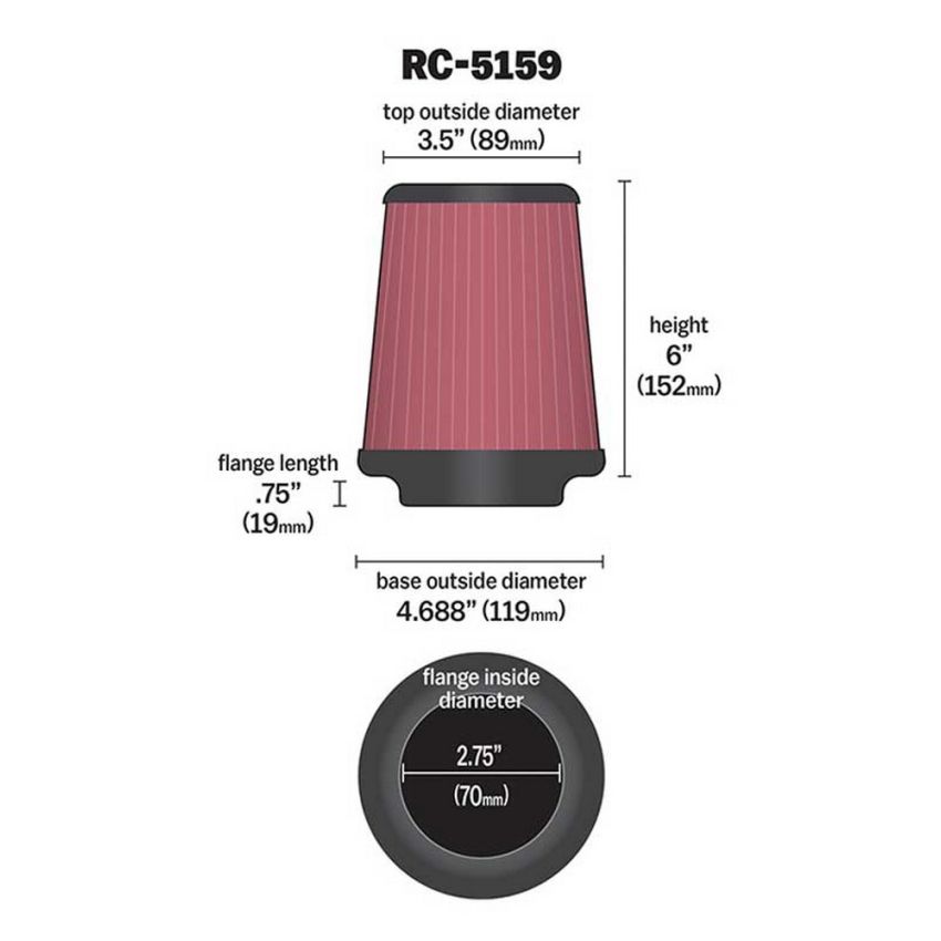K&N RC-5159 Universal Clamp-On Air Filter