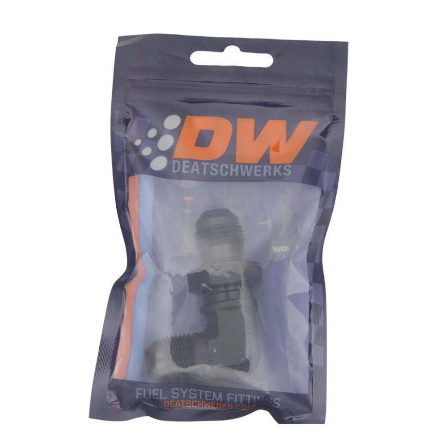 DeatschWerks 8AN Male Flare to 8AN Male Flare Bulkhead Adapter 90-Degree - Anodized Matte Black