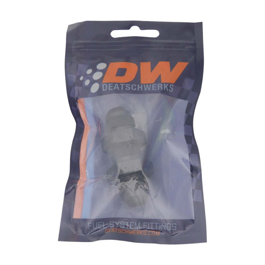 DeatschWerks 8AN Male Flare to 8AN Male Flare Bulkhead Adapter (Incl Nut) - Anodized Matte Black