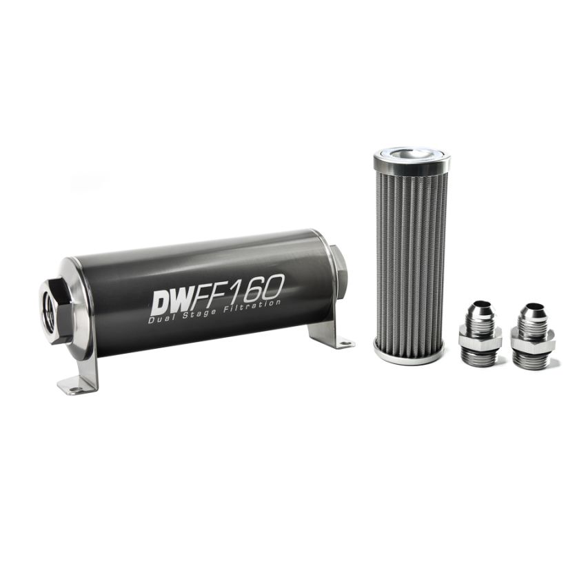 DeatschWerks 8-03-160-100K-8 Stainless Steel 8AN 100 Micron Universal Inline Fuel Filter Housing Kit (160mm)