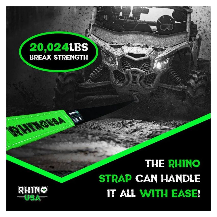 Rhino USA RNO-TOWSTRAP220 Recovery Tow Strap 2Inx20Ft (Black)