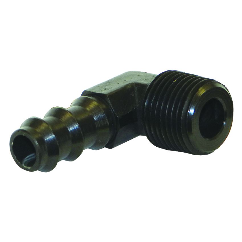 Moroso 65382 Air/Oil Separator Fuel Line Fitting - 3/8in to 3/8in Hose - 90 Degree - Black - Single