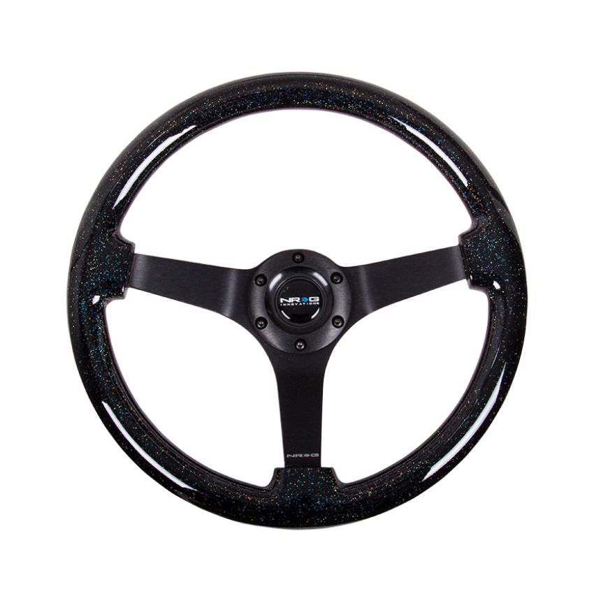 NRG Reinforced Steering Wheel (350mm / 3in Deep) Classic Blk Sparkle Wood Grain w/Blk 3-Spoke Center