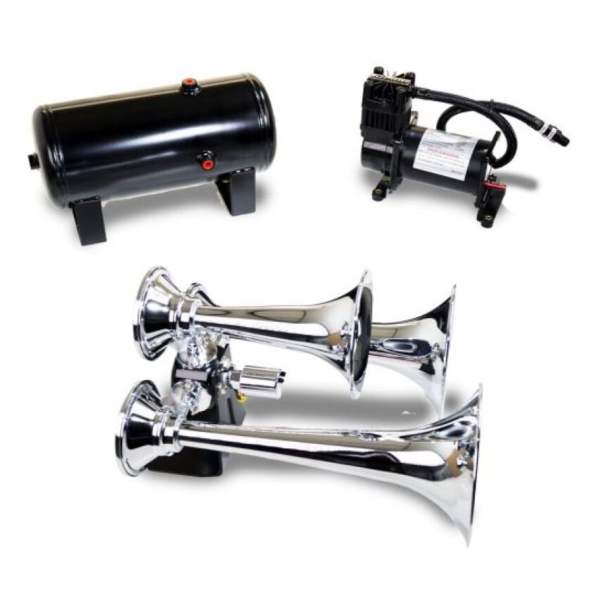 Kleinn Air Horns HK6 Kleinn Triple Chrome Horn Kit w/ 150 PSI Air Compressor / 1.5 gal Air Tank