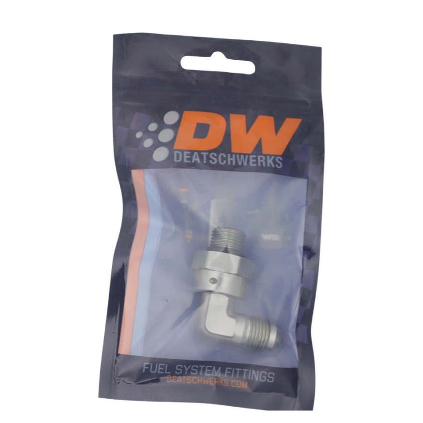 DeatschWerks 6AN ORB Male Swivel to 90-Degree 6AN Male Flare - Anodized DW Titanium