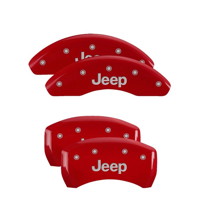 MGP 42013SJEPRD 4 Caliper Covers Engraved Front & Rear JEEP Red finish silver ch