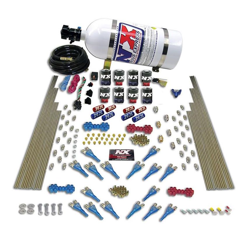 Nitrous Express 90008-12 SHARK DUAL STG /GAS 16 NZLS (200-1200HP) 8 SOLENOIDS WITH COMPOSITE BOTTLE