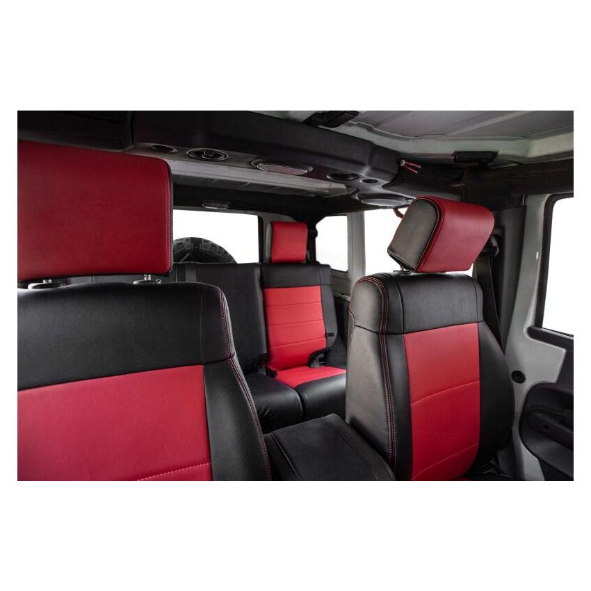 PRP 07-10 Jeep Wrangler JK Front Seat Covers/2 door or 4 door (Pair) - Black/Red