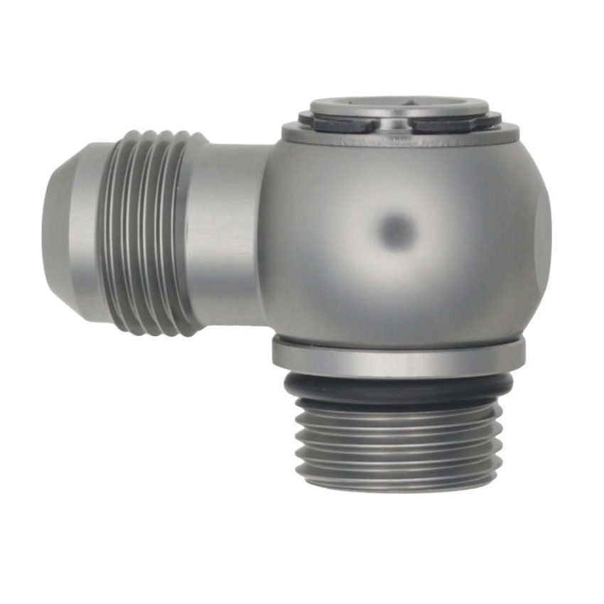 DeatschWerks 10AN ORB Male to 10AN Male Flare Low Profile 90-Degree Swivel - Anodized DW Titanium
