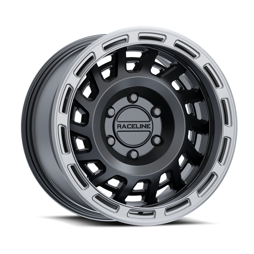 Raceline 957BS Halo 17x9in / 6x139.7 BP / -12mm Offset / 106.1mm Bore - Black & Silver Lip Wheel