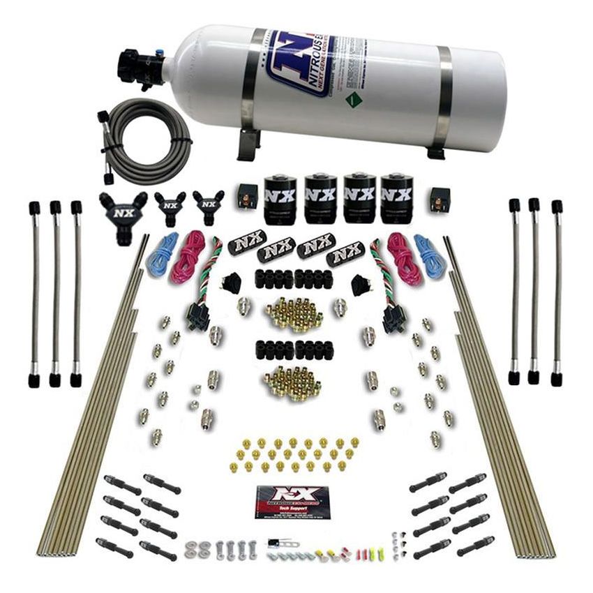 Nitrous Express 93106-15 8 CYL DRY DIRECT PORT, DUAL STAGE, 4 SOLENOIDS, (200-600HP) WITH 15LB BOTTLE