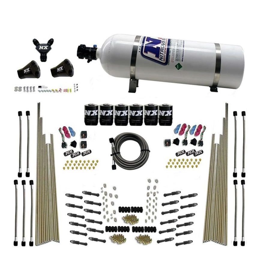 Nitrous Express 93206-15 8 CYL DRY DIRECT PORT, THREE STAGE, 6 SOLENOIDS, WITH 15LB BOTTLE (200-600HP)