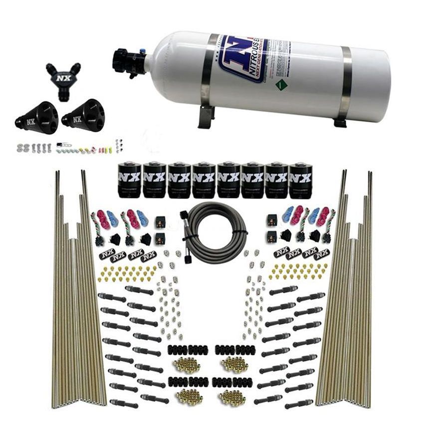 Nitrous Express 93306-15 8 CYL DRY DIRECT PORT, FOUR STAGE, 8 SOLENOIDS, WITH 15LB BOTTLE (200-600HP)