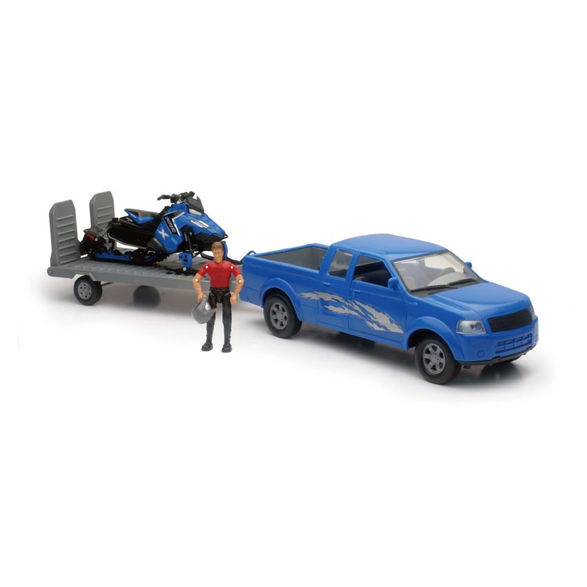 New Ray Toys SS-37406A Pickup with Polaris Switchback Snomobile and Figurine Set/ Scale - 1:18
