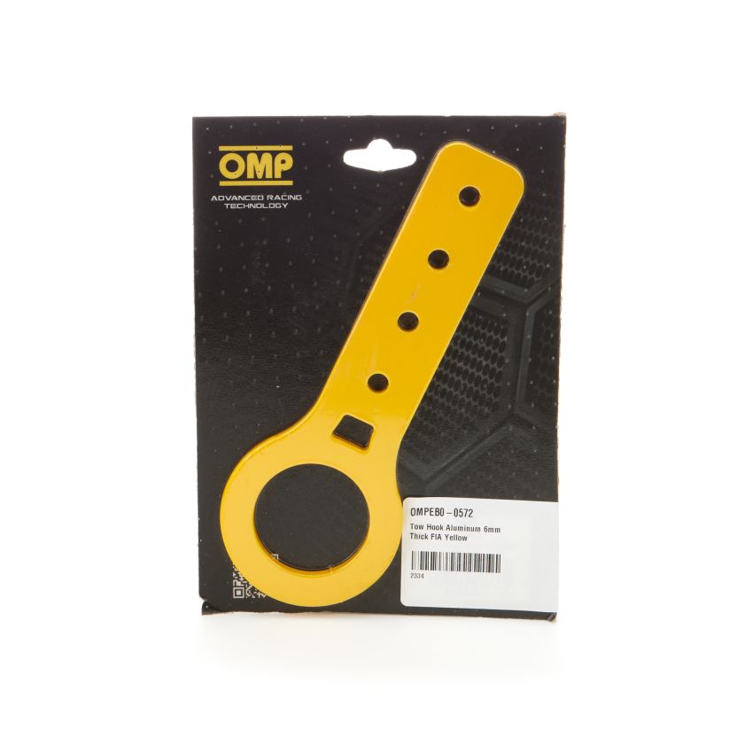 OMP RACING, INC. OMPEB0-0572 Tow Hook Aluminum 6mm Thick FIA Yellow