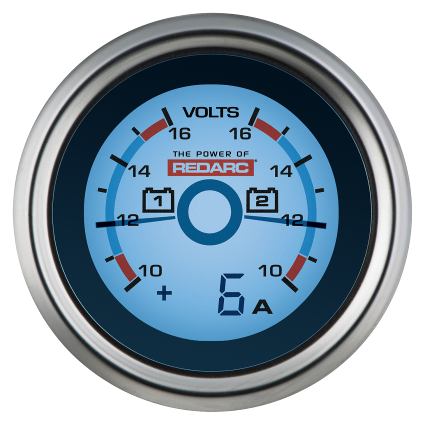 REDARC G52-VVA Dual Battery Voltage Gauge w/Optional Current Display - 52mm