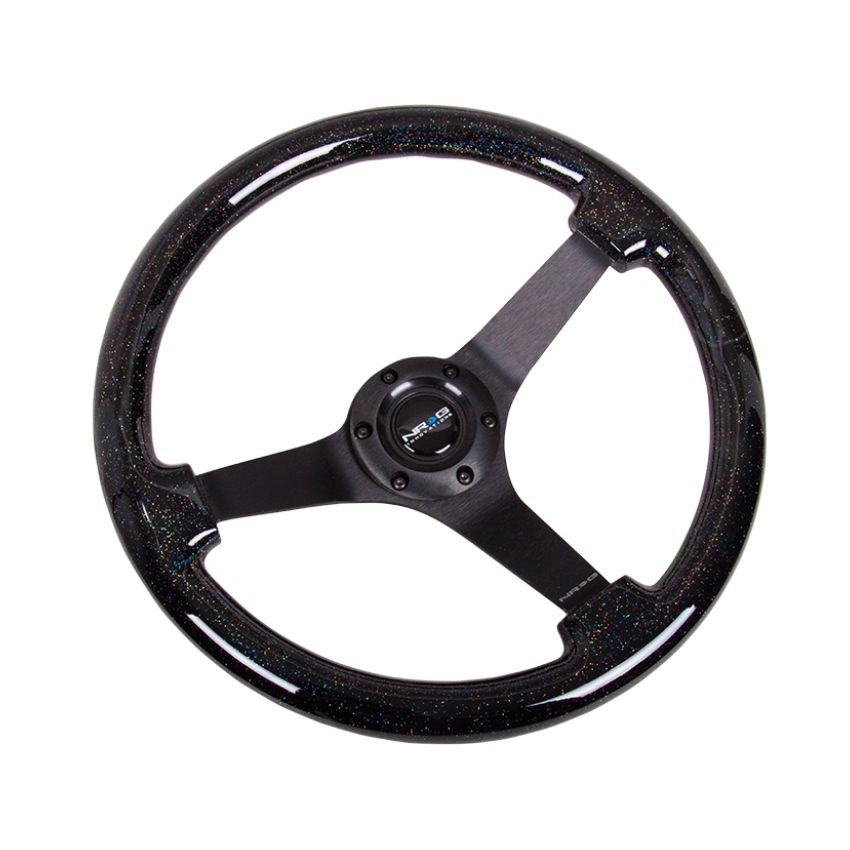 NRG Reinforced Steering Wheel (350mm / 3in Deep) Classic Blk Sparkle Wood Grain w/Blk 3-Spoke Center