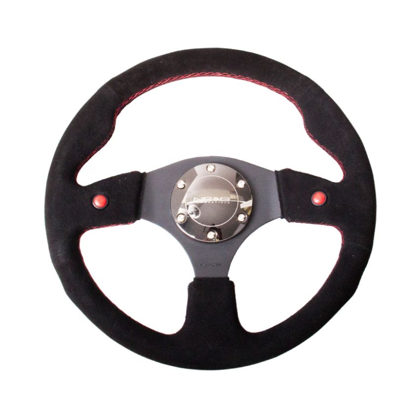 NRG Reinforced Steering Wheel (320mm) Blk Suede w/Dual Buttons