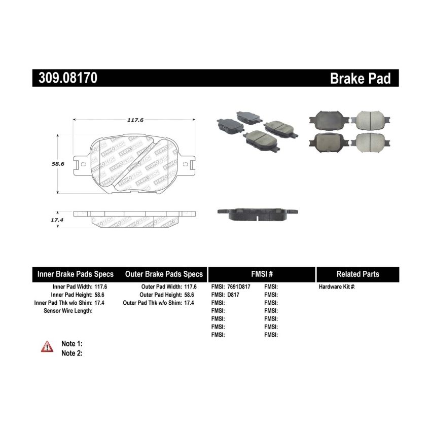 Stoptech 309.08170 Performance 05-08 Scion tC/ 01-05 Celica GT/ 00-05 Celica GT-S Front Brake Pads