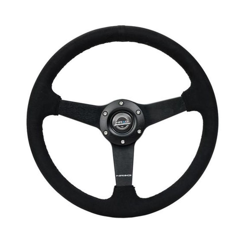 NRG RST-037MB-SA Sport Steering Wheel (350mm/ 1.5in. Deep) Matte Black Spoke/ Black Alcantara w/ Black Stitching