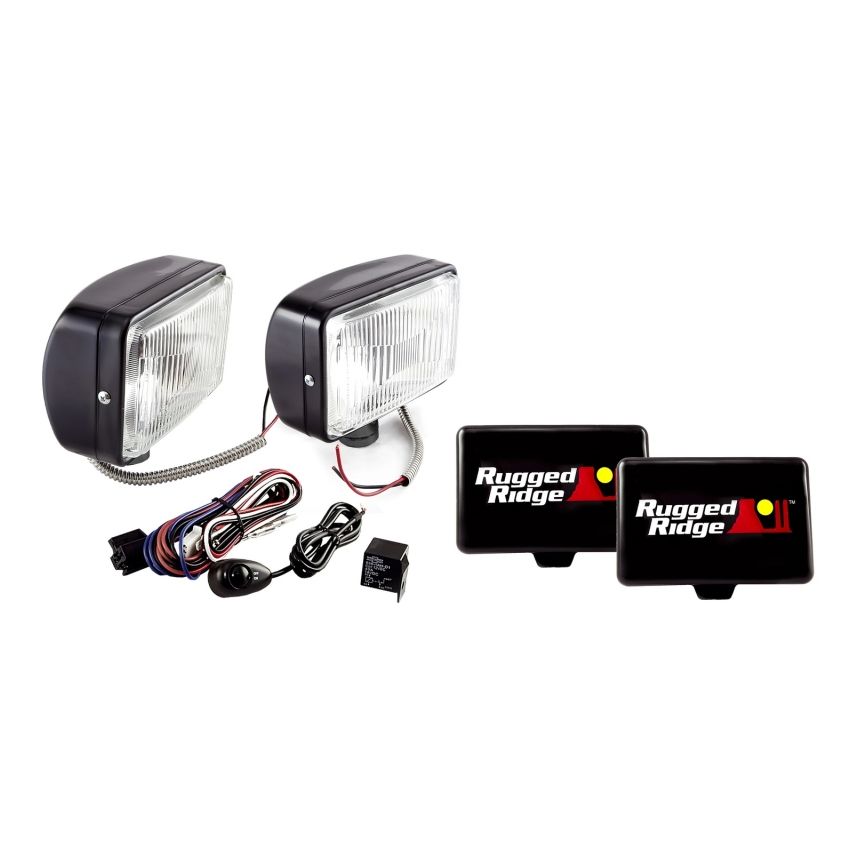 Rugged Ridge 15207.55 5x7-In Halogen Fog Light Kit Black Steel Housings