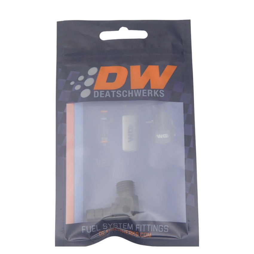 DeatschWerks Metric M12 to 3/8in Hose Barb 90-Degree Fitting w/ Venturi Port - Anodized Matte Black