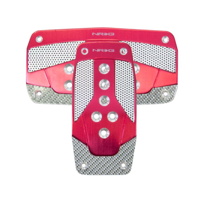 NRG PDL-450RD Aluminum Sport Pedal A/T - Red w/Silver Carbon
