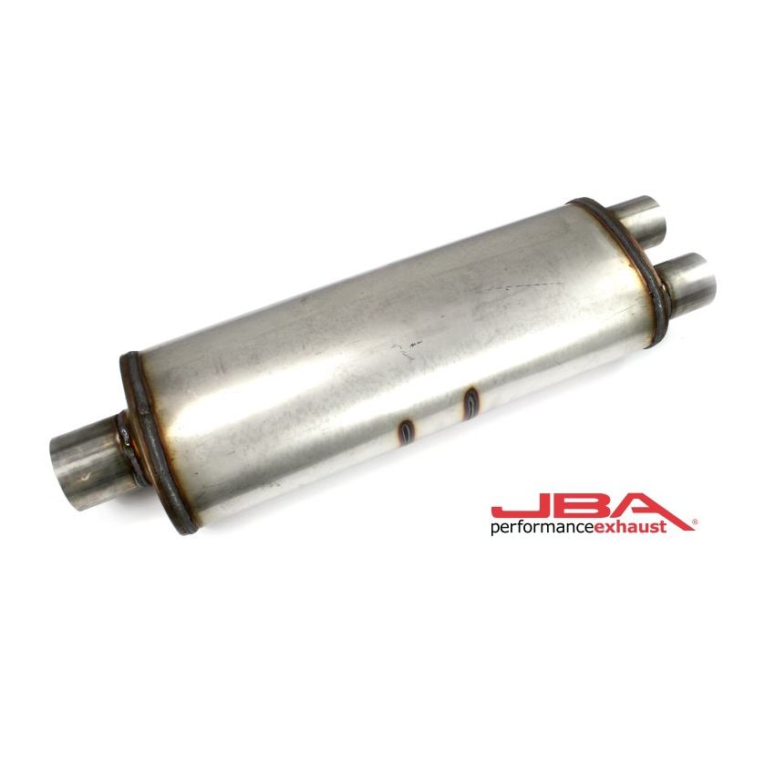 JBA Universal Chambered 304SS Muffler 25x8x5in 3in Center Inlet/2.5in Dual Outlet