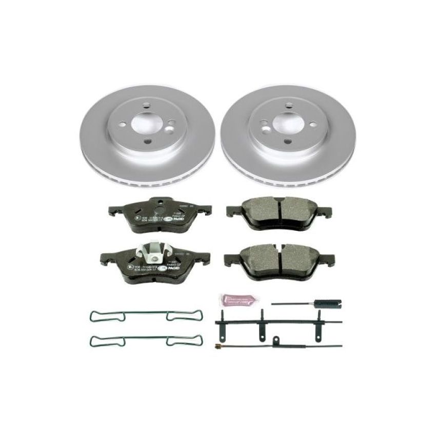 PowerStop ESK5724 Genuine Geomet Coated Rotors, ECE-R90 Brake Pads + Hardware Kit