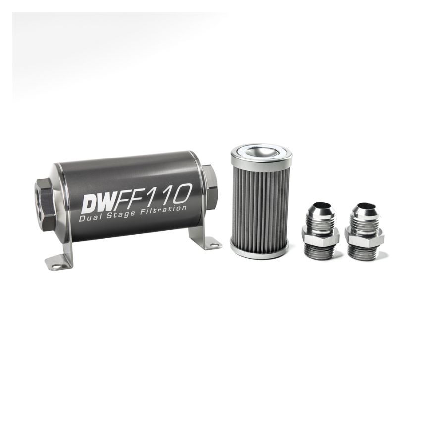 DeatschWerks 8-03-110-040K-10 Stainless Steel 10AN 40 Micron Universal Inline Fuel Filter Housing Kit (110mm)