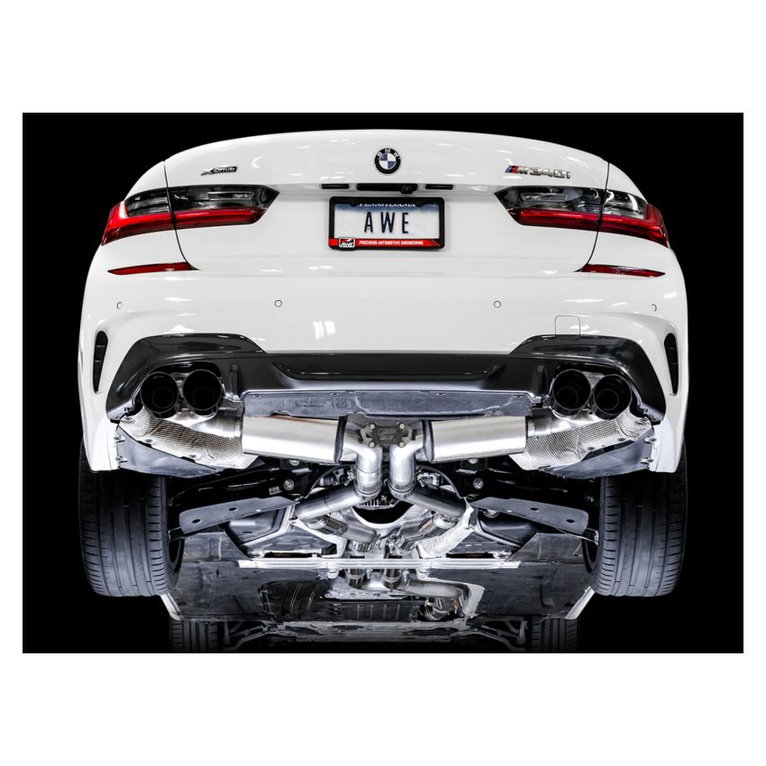 AWE Tuning 3015-43158 2019+ BMW M340i (G20) Resonated Touring Edition Exhaust - Quad Diamond Black Tips