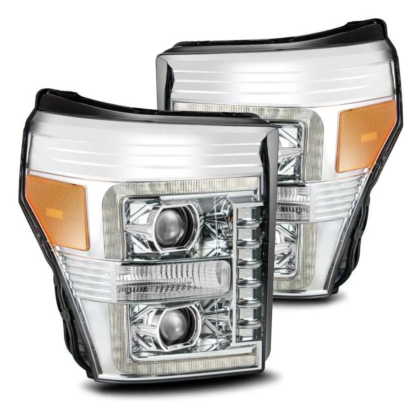 AlphaRex 11-16 Ford F-250 SD PRO-Series Projector Headlights Plank Style Design Chrome w/Seq Signal