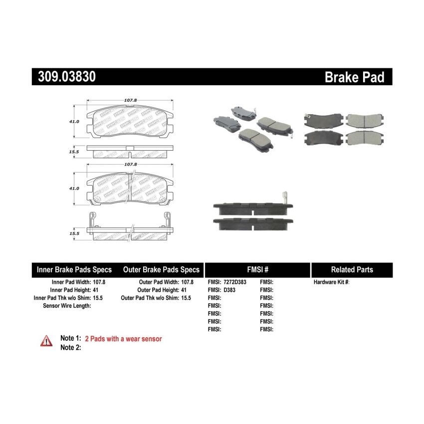 Stoptech 309.03830 Performance 4/89-99 Mitsubishi Eclipse GST Rear Brake Pads