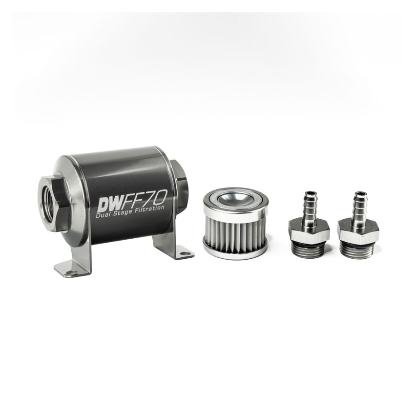 DeatschWerks Stainless Steel 5/16in 5 Micron Universal Inline Fuel Filter Housing Kit (70mm)
