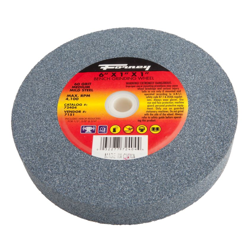 Forney 72404 Bench Grinding Wheel, Vitrified with 1-Inch Arbor, 60-Grit, 6-Inch-by-1-Inch