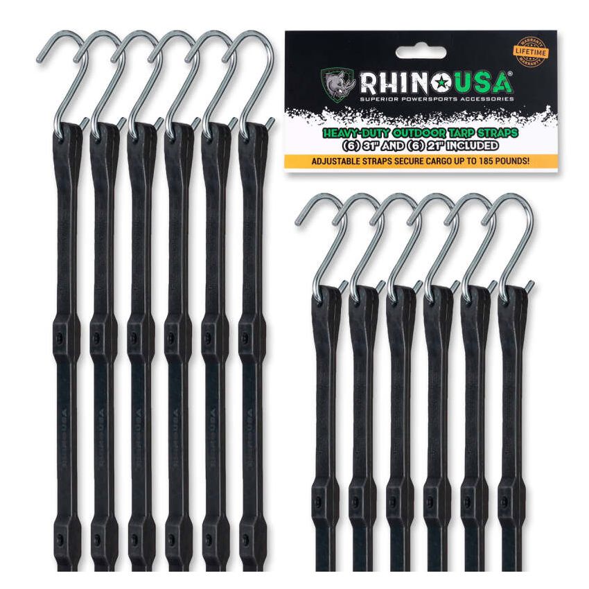 Rhino USA TD-BGHD12-BLK Heavy Duty Bungee - Set Of 12