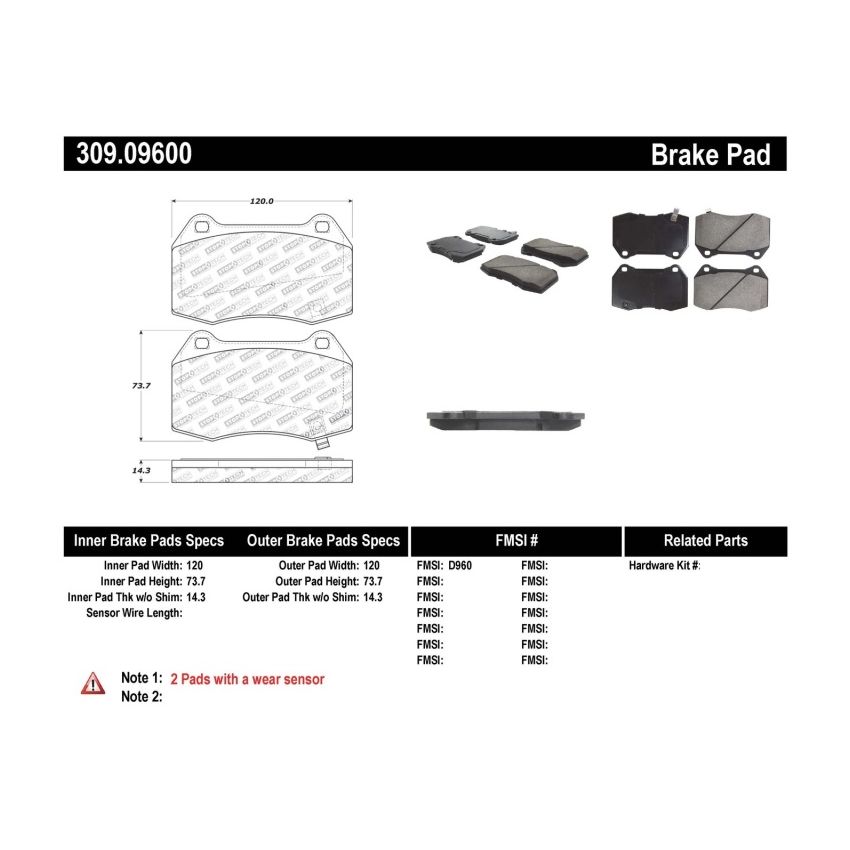Stoptech 309.09600 Performance 02-07 350z/G35 w/ Brembo Front Brake Pads
