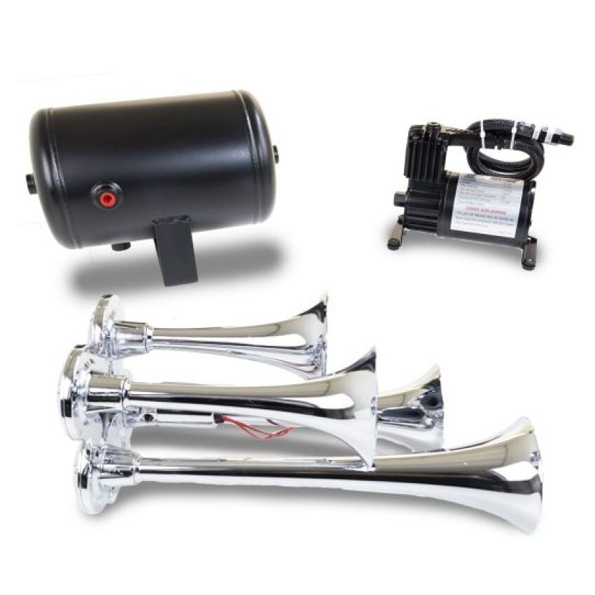 Kleinn Air Horns HK4 Kleinn Chrome Quad Horn Kit w/ 130 PSI Air Compressor / 1.0 gal Air Tank
